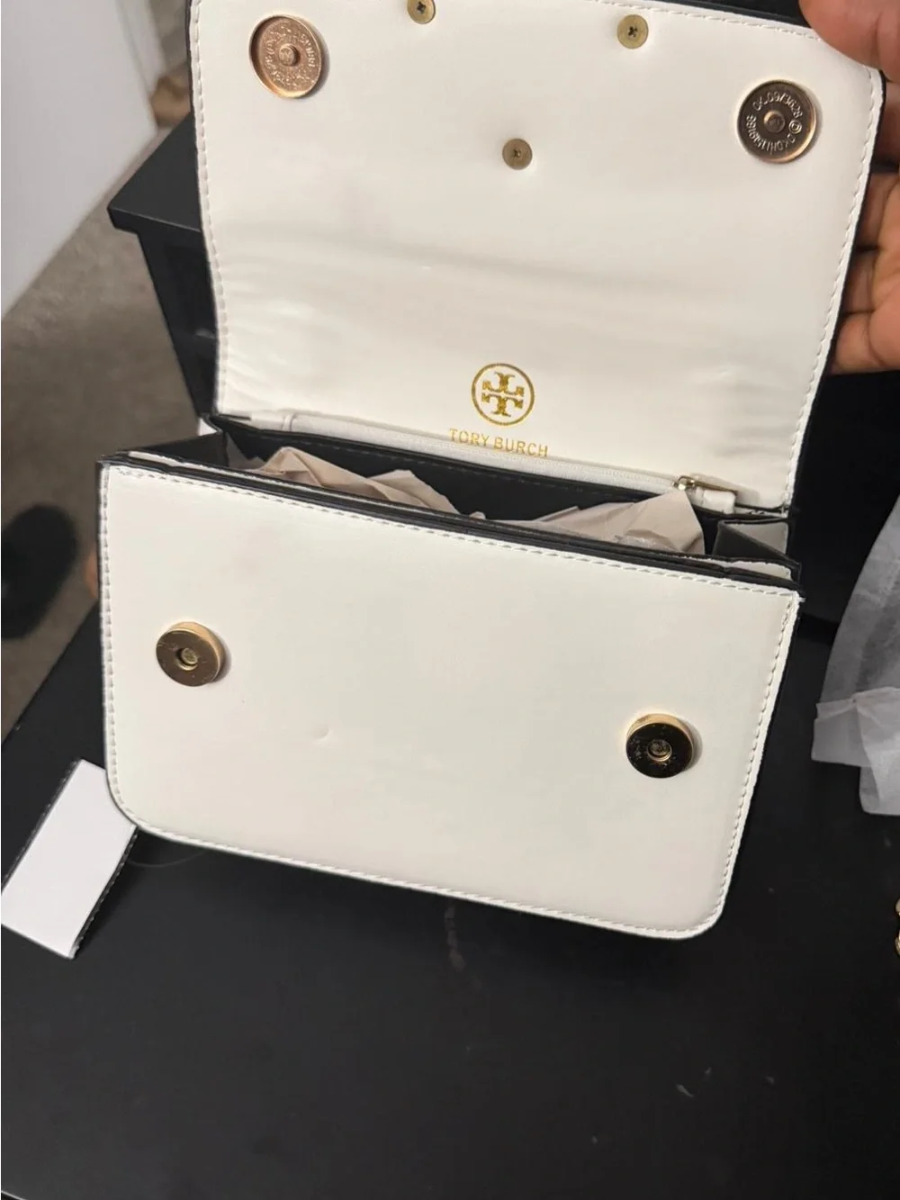 Tory Burch Ivory Fleming Convertible Shoulder Bag with Gold Hardware
